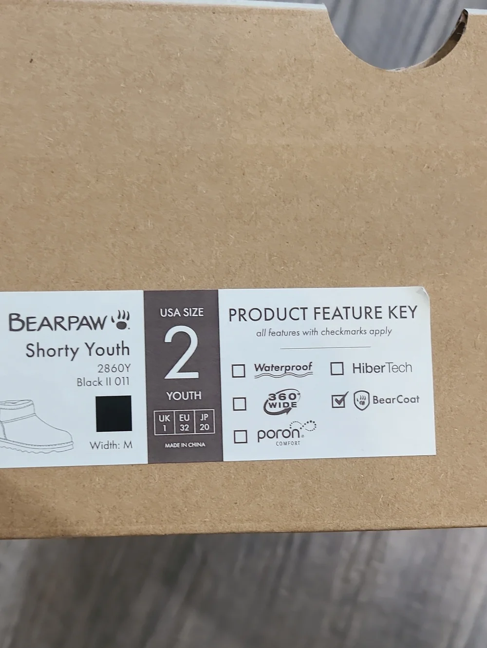 Bearpaw Shorty Youth Black Size 2